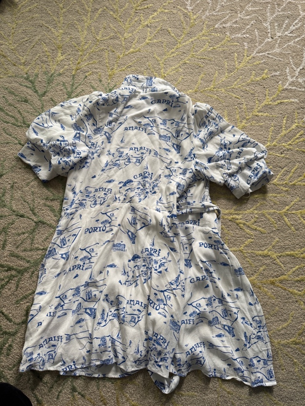 Anthropologie White Mini Wrap Dress with Blue Scenic Motif - Picture 9 of 9